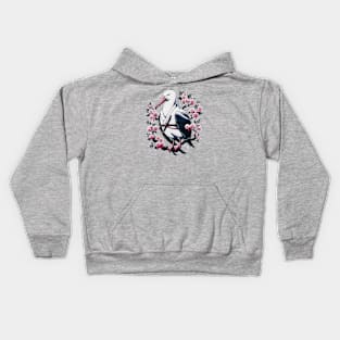 Kawaii Samuraii Albatross Bird Warrior Cute on Branch Blossom Kids Hoodie